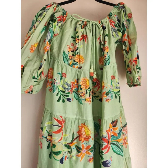 NWT Farm Rio Anthropologie Off-The-Shoulder Tiered Floral Midi Dress XS #9G423 - Picture 5 of 11